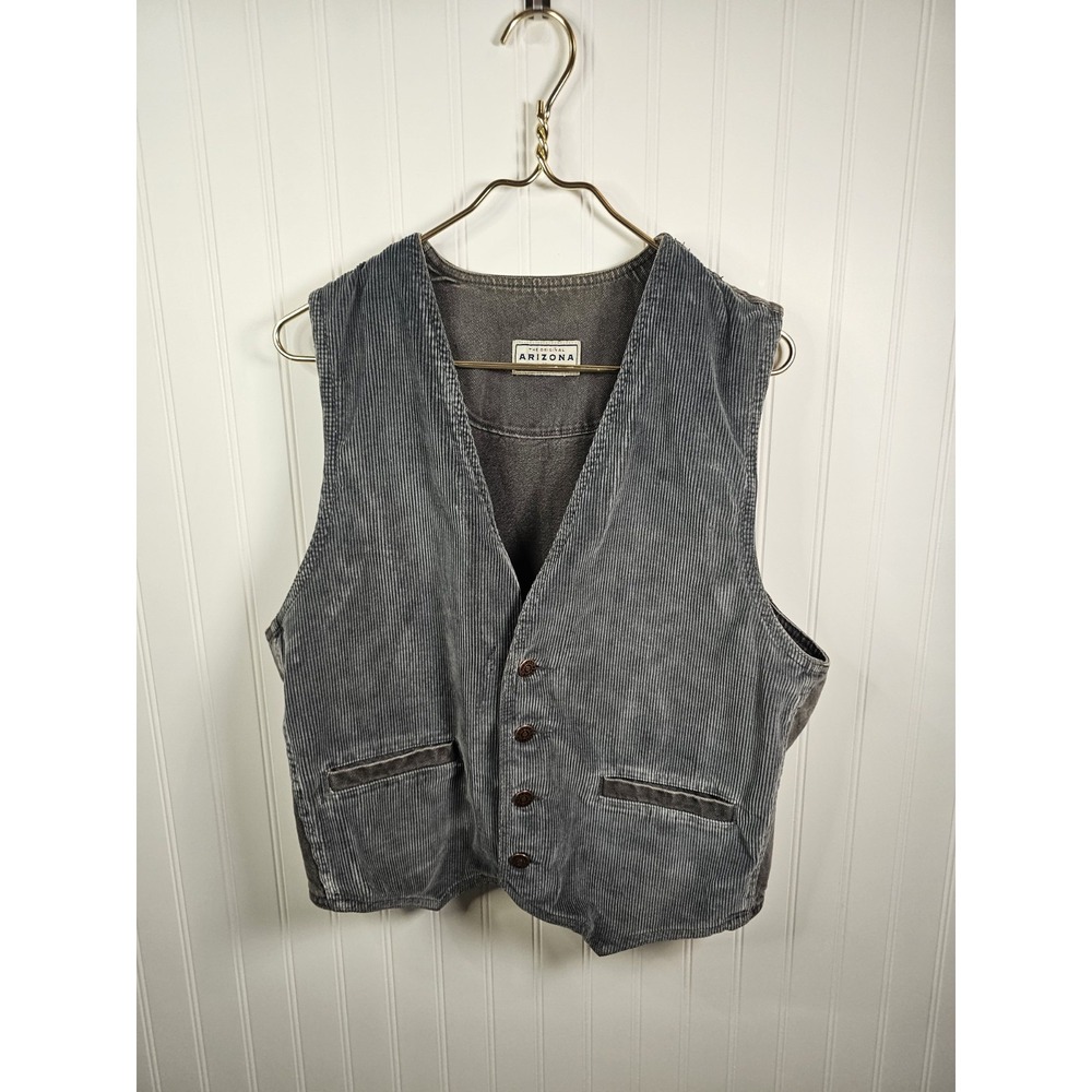Arizona Jeans Gray Corduroy Jean Vest Men's M Work Grunge Preppy Y2K Vintage